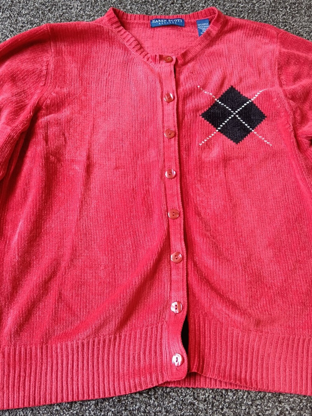 90s Red Button Up Holiday Cardigan Sweater By Karen Scott Petite Medium, Vintage - Picture 4 of 9